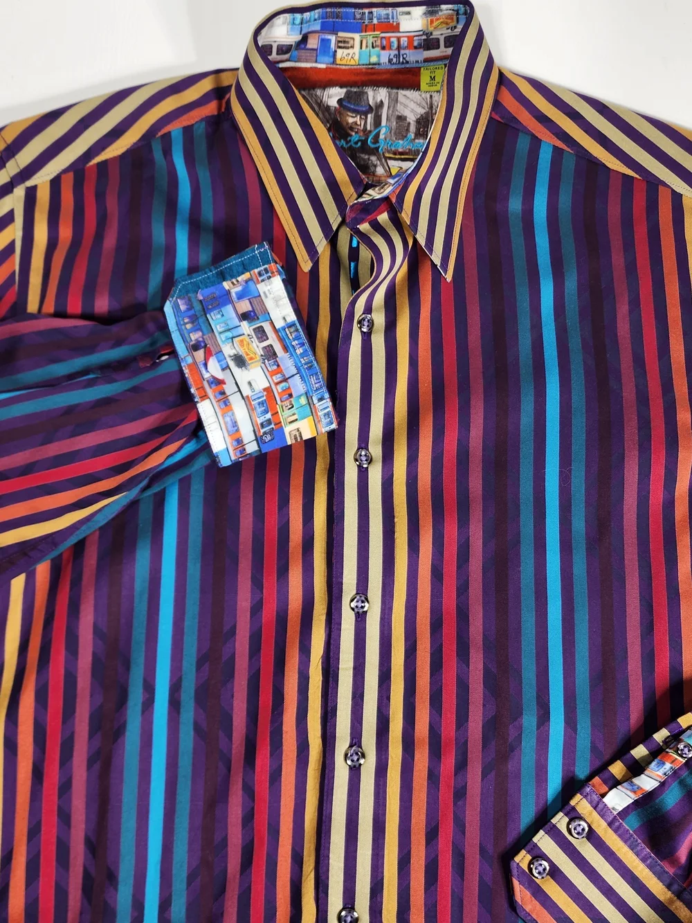 Robert Graham Men’s Multicolor Striped Dress Shirt - Purple/Blue/Gold
